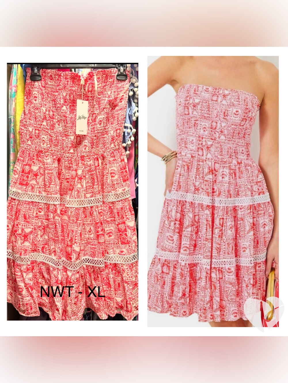 Lilly Pulitzer Strapless Red Printed Tiered Sundress